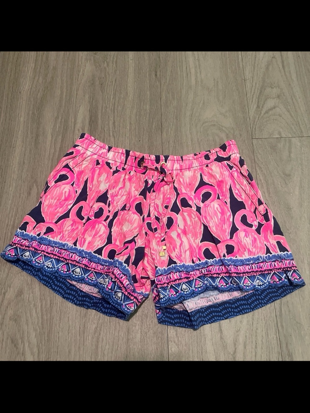Lilly Pulitzer Hot Pink Flamingo Print Shorts with Navy Trim